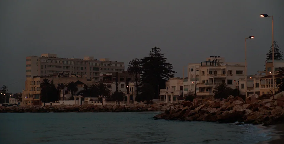 Coastal town at night