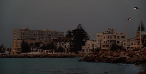 Coastal town at night