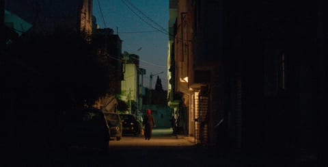 City street at night.